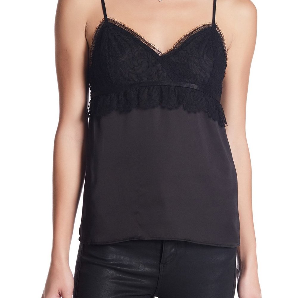 NWOT The Kooples satin lace trim black cami spaghetti strap top
